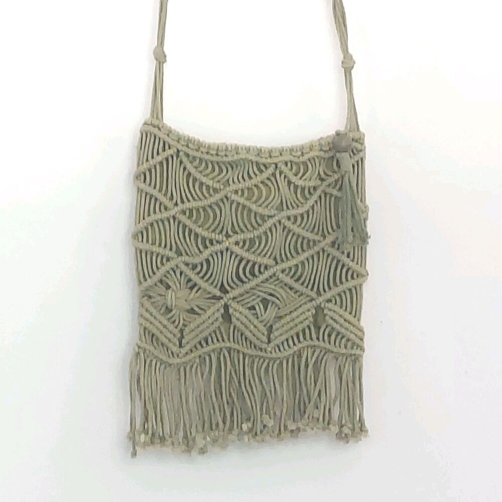 Sonoma Macrame Crossbody Bag Boho Fringe Woven Tassel Green Purse